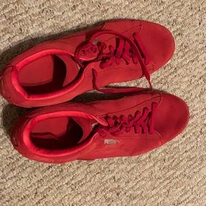 All red puma suede shoes